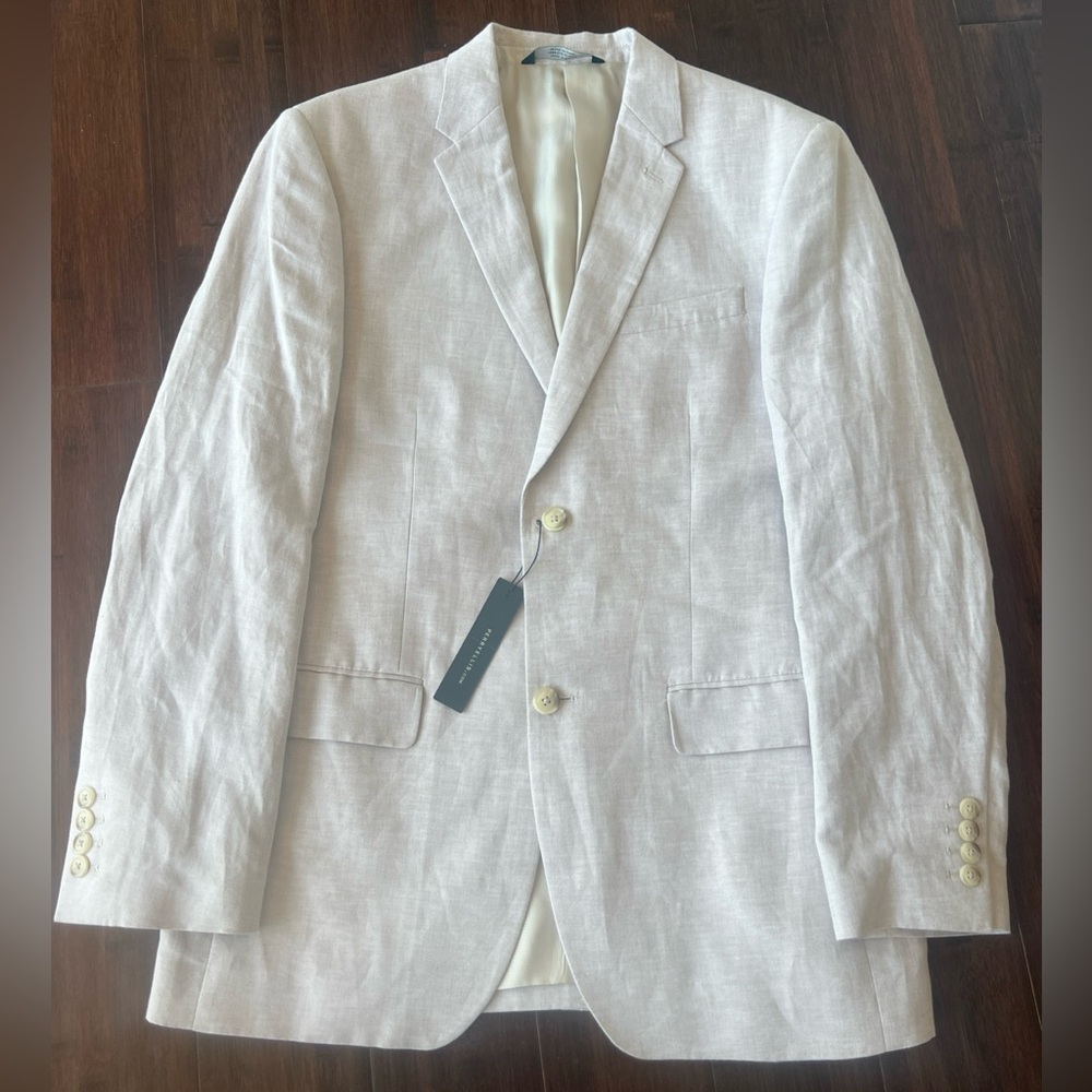 Men’s Linen Blazer Classic Fit 40R Beige Timeless 2 Button New With Tags Lined